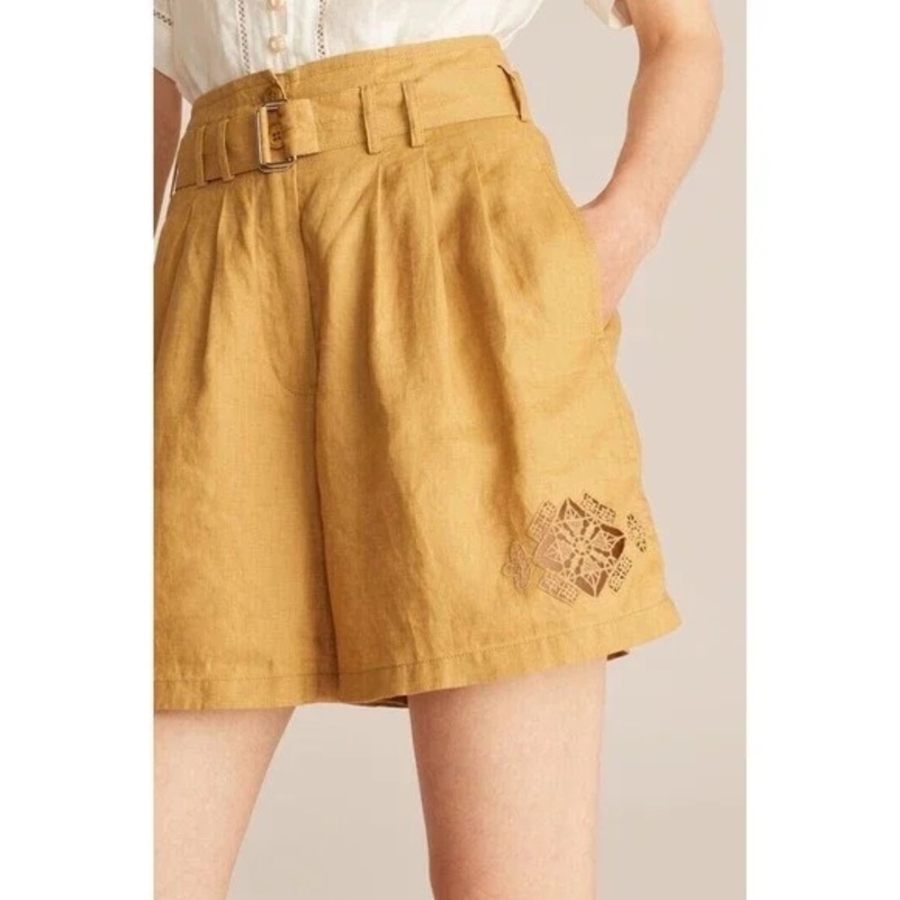 Rebecca Taylor Pleated Belted 100% Linen Shorts NWT Size 10